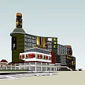 Iconic Tower Commercial Street With Modern Design Billboards And Retail Stores