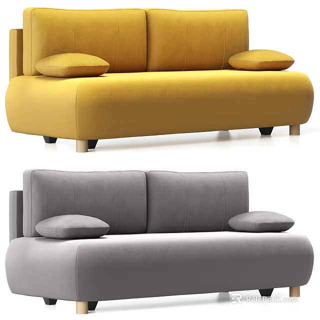 Modern Yellow and Gray Sofa with Comfortable Pillows and Sturdy Legs 3d model