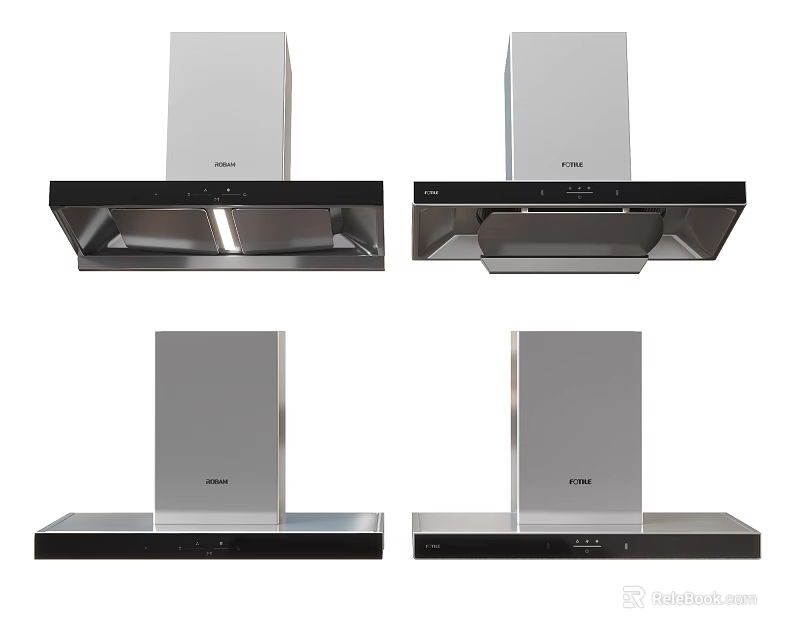 Modern Stainless Steel Kitchen Range Hoods In Black And Silver Styles 3d model 
