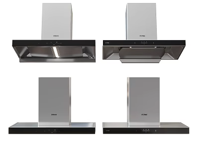 Modern Stainless Steel Kitchen Range Hoods In Black And Silver Styles 3d model
