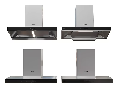 Modern Stainless Steel Kitchen Range Hoods In Black And Silver Styles 3d model