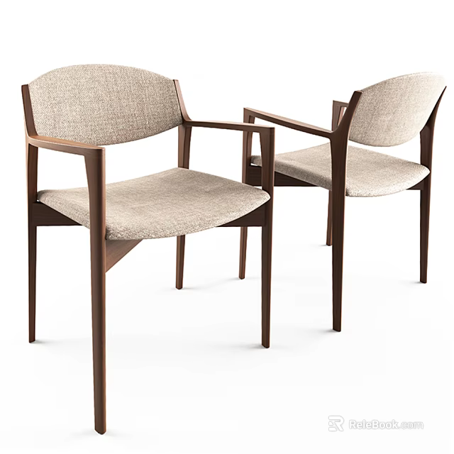 Two Modern Armchairs With Fabric Seat Backrest And Wooden Armrests Legs Design 3d model 
