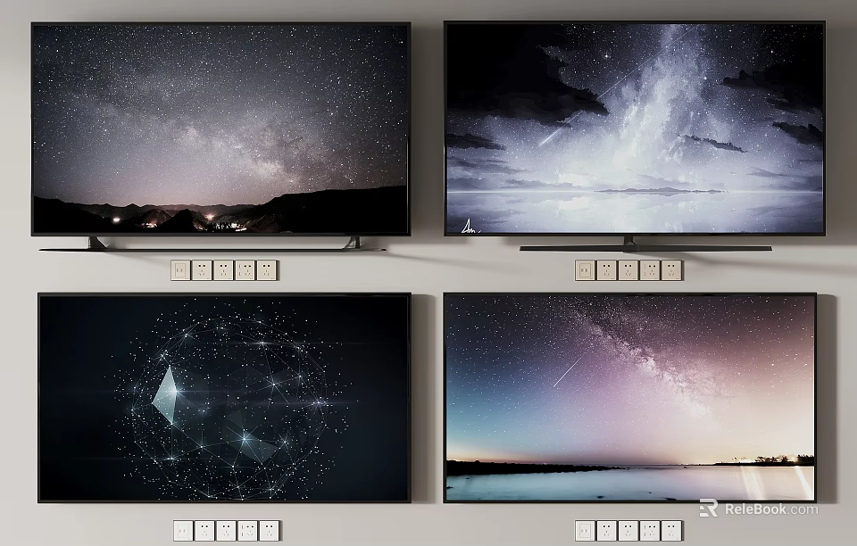 High Definition TV Screens Showing Stunning Starry Sky Milky Way And Natural Scenes 3d model 
