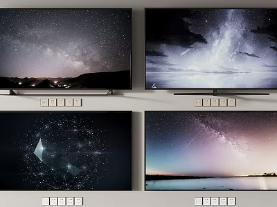 High Definition TV Screens Showing Stunning Starry Sky Milky Way And Natural Scenes 3d model