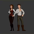 Two Animated Female and Male Characters in Medieval Attire Holding Sword Standing Together