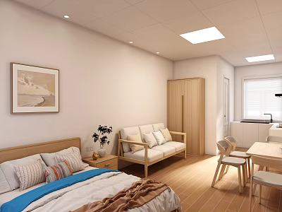 Cozy Modern Apartment Interior With Bed Sofa And Dining Area 3d model