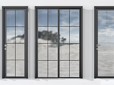 Modern Black Framed Sliding Doors With Grid Glass And Outdoor View Design 3d model