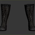 Black Knee High Lace Up Boots With Metallic Toe Cap And Vintage Style
