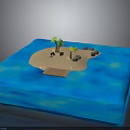 Miniature Architectural Model of Island with Sandy Beach Palm Trees Rocks and Wooden Steps