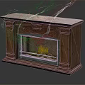 Wooden Fireplace With Glass Door And Burning Logs Classic Design Frame Emanating Smoke