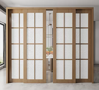 Modern sliding door solid wood glass sliding door 3d model