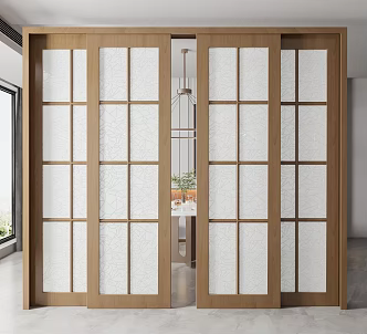 Modern sliding door solid wood glass sliding door 3d model