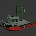 Small Red And Gray Work Boat With Cabin Flat Deck Mast And Ropes 3d model