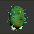 Green Spiky Pickle Character With Big Eyes And Yellow Feet Animated Creature