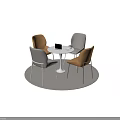 Round White Dining Table Set With Beige And Brown Chairs And Metal Legs On Carpet