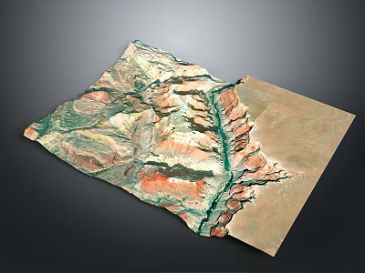 Detailed 3D Terrain Model with Mountains River and Colorful Geographic Features 3d model