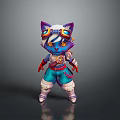 Cute Blue Cat Character With Purple Ears Tech Goggles Red Gloves and White Boots