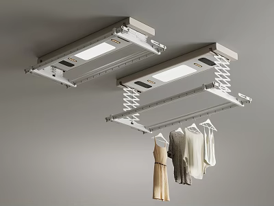 Ceiling Mounted Clothes Drying Rack With LED Light And Retractable Rods Hanging Clothes 3d model