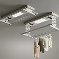 Ceiling Mounted Clothes Drying Rack With LED Light And Retractable Rods Hanging Clothes 3d model