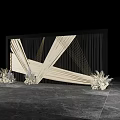 Artistic Floral Art Installation With White Flowers Geometric Drapery And Black Backdrop