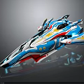 Futuristic Aerodynamic Spacecraft Design With Blue White And Red Color Accents For Cosmic Exploration