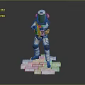 Space Suit Character Holding Weapon With Alien Creature On White Block Platform 3d model