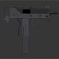 Classic Black Submachine Gun Featuring Compact Metal Build And Leather Strap Design 3d model
