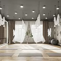 Bright Yoga Studio With Yoga Mats Hanging Clothes Yoga Pose Art And Fitness Balls