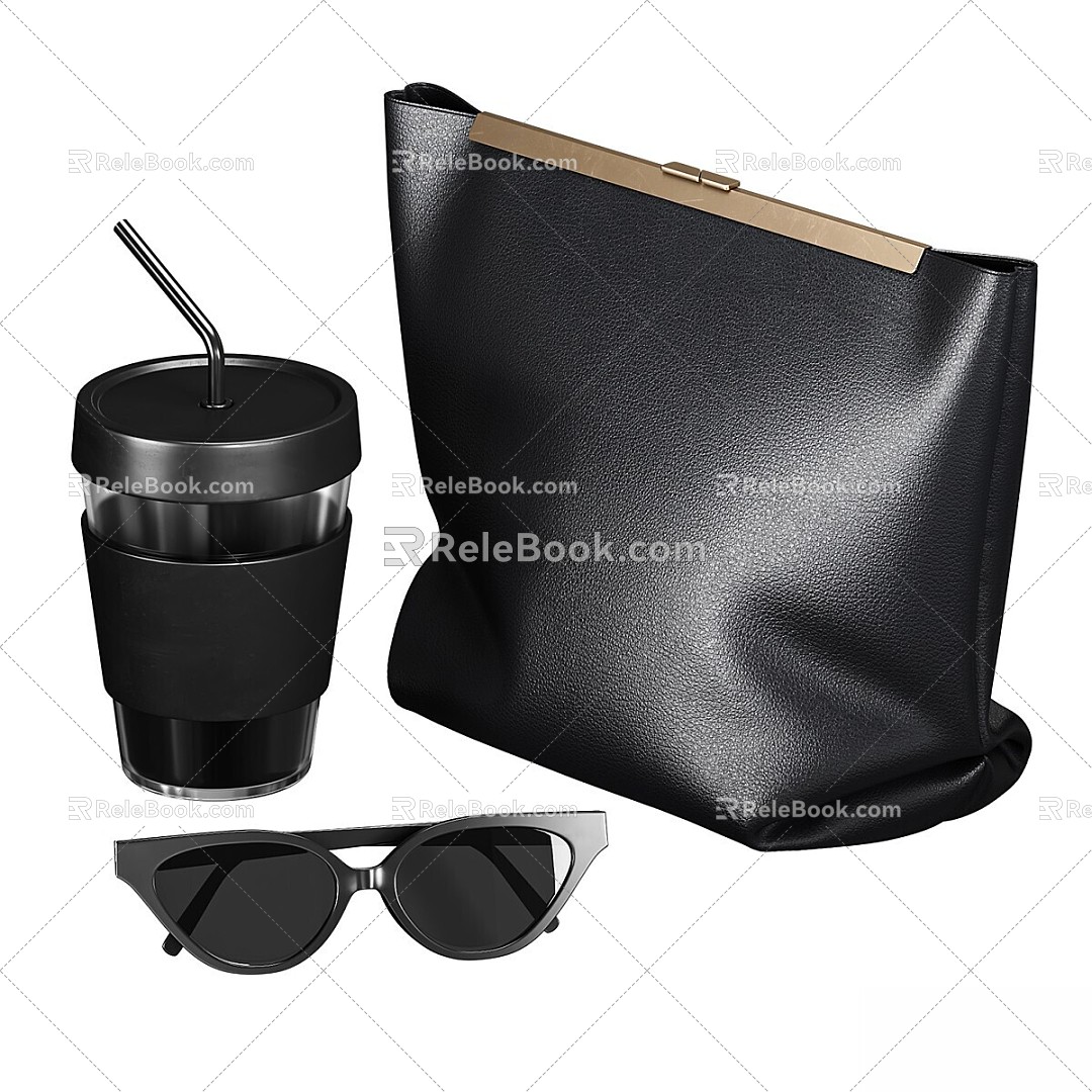 Jewelry combination glasses bag mug coffee leather 3d model