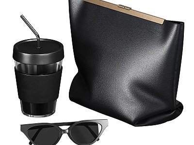 Jewelry combination glasses bag mug coffee leather 3d model