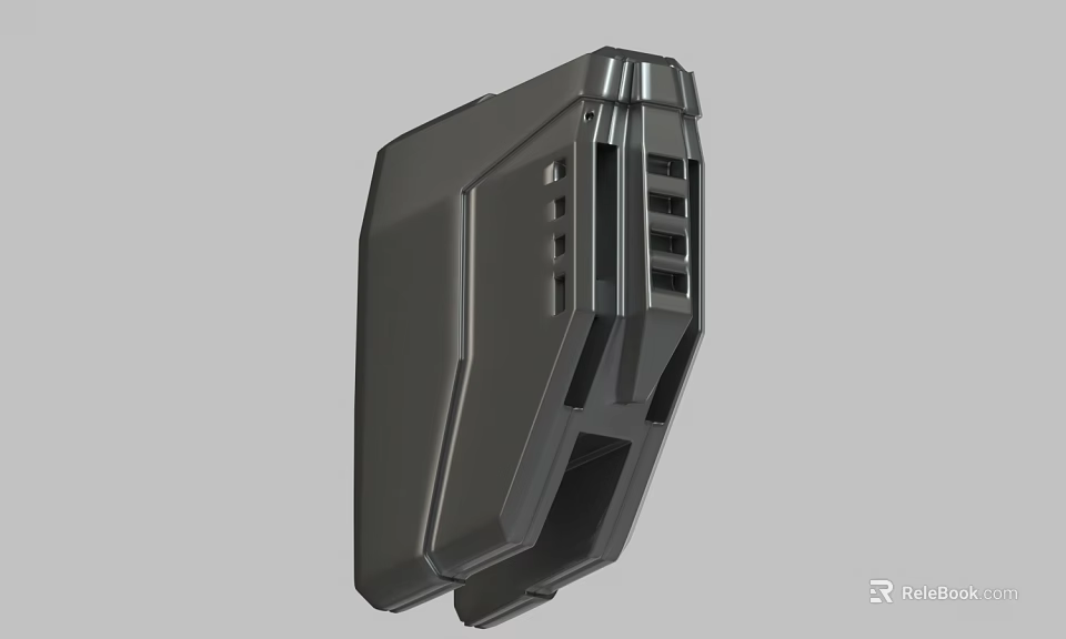 Black Industrial Design Electronic Device Case With Structured Surface And Vertical Ventilation Slots 3d model