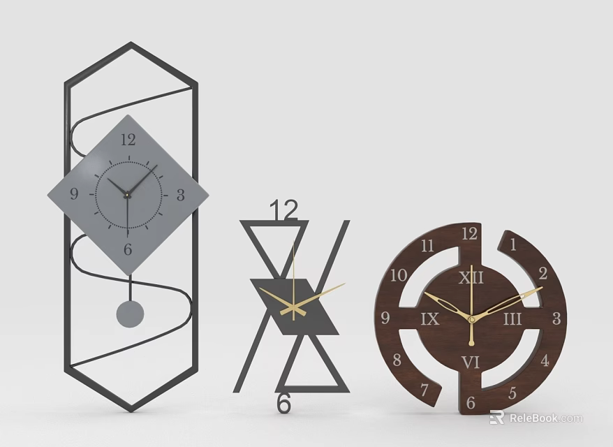 Modern Geometric Clocks With Hexagonal Linear And Round Designs For Home Interior Decor 3d model 