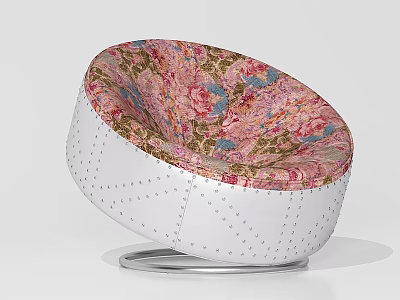 Floral Pattern Swivel Leisure Chair With White Rivet Detailing And Silver Base 3d model