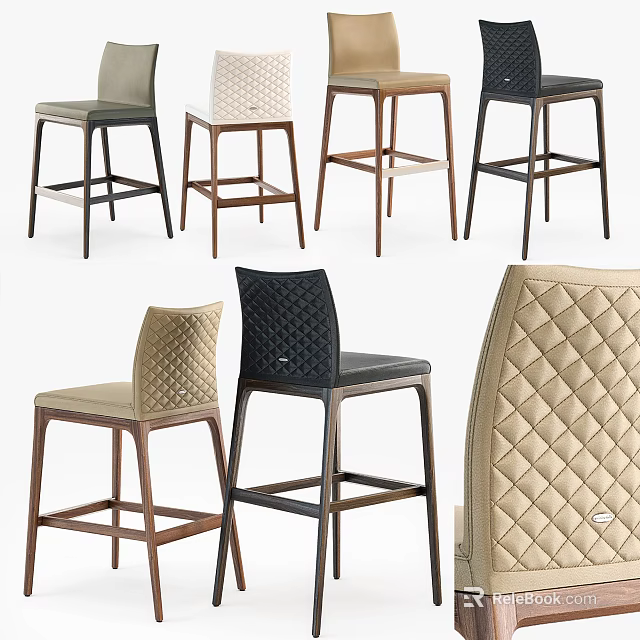 Stylish Modern Bar Stools With Quilted Fabric Seats And Woven Backrests On Wooden Frames 3d model 