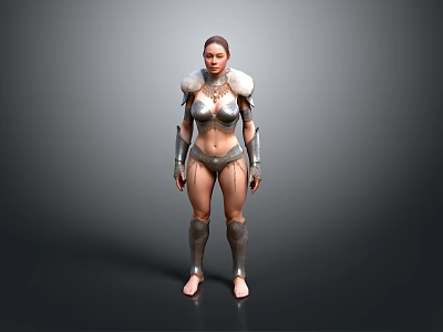 Woman In Silver Warrior Armor Full Body Standing Pose With Detailed Design 3d model