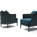Modern Single Sofa With Teal Upholstery Comfortable Cushions And Geometric Pattern Backrest Wooden Legs