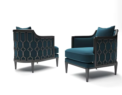 Modern Single Sofa With Teal Upholstery Comfortable Cushions And Geometric Pattern Backrest Wooden Legs 3d model