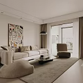 Modern Living and Dining Area Interior Design With Beige Sofa Coffee Table Artwork and Floor to Ceiling Window