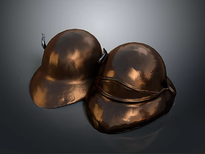 Medieval Weapon Bronze Helmets With Metallic Finish And Decorative Details 3d model
