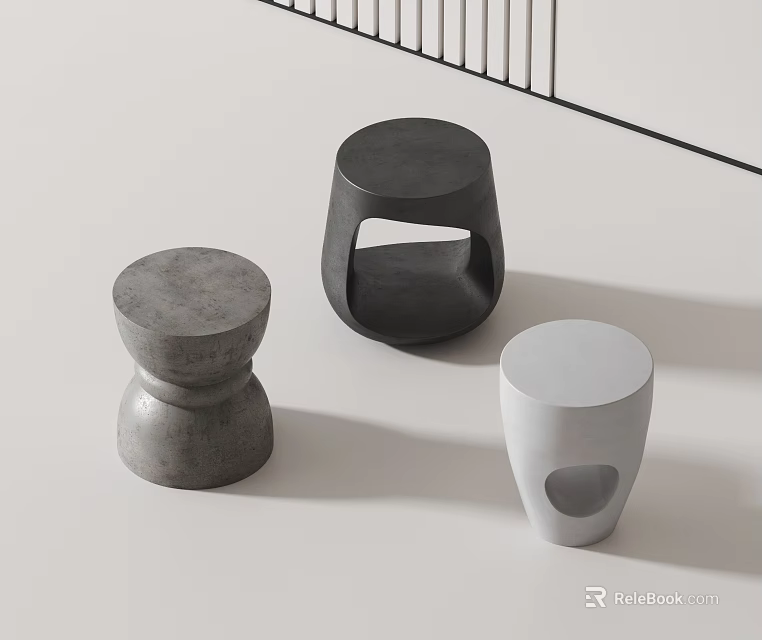 Three Modern Side Tables In Gray Dark Gray White With Minimalist Designs And Hollow Details 3d model 