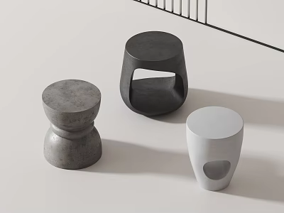 Three Modern Side Tables In Gray Dark Gray White With Minimalist Designs And Hollow Details 3d model