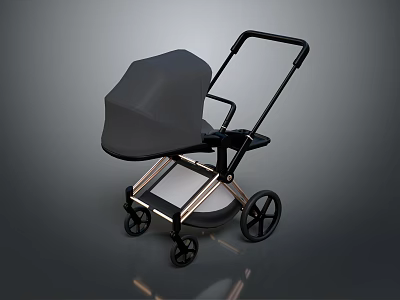 Sleek Modern Baby Stroller With Black Canopy Gold Frame And Wheels 3d model