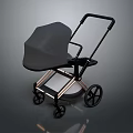 Sleek Modern Baby Stroller With Black Canopy Gold Frame And Wheels
