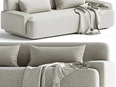 Cozy Light Colored Sectional Sofa With Plush Pillows And Soft Throw Blanket 3d model