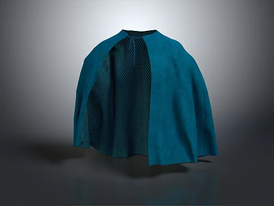 Blue Cape With Polka Dot Inner Lining And Tie Closure Design 3d model