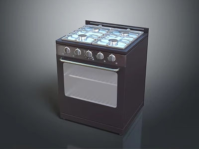 Black Kitchen Gas Stove Oven Combo With Multiple Burners Glass Door And Control Knobs 3d model