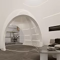 Modern Front Desk Reception Area With Curved White Arch Design And Sofa Seating 3d model