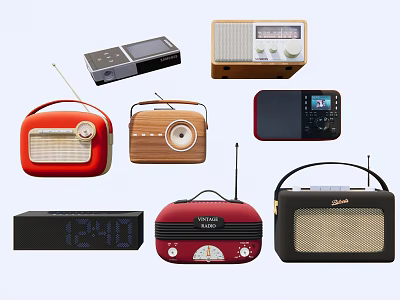 Vintage Audio Speakers With Retro Design Various Colors And Wooden Black Red Styles 3d model