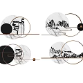 Minimalist Modern Round Wall Decor With Marble Metal And Mountain Patterns 3d model