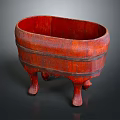 Traditional Red Wooden Washing Tub With Three Legs For Daily Washing Use